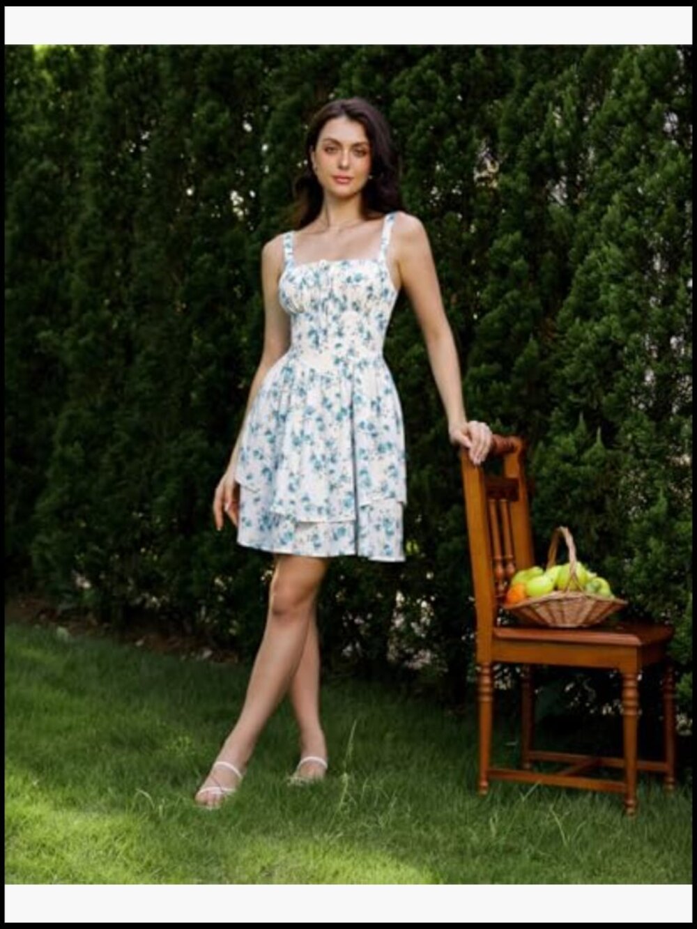 Polyester Elastane Floral Mini Corset Dress with Pockets A-Line Sundress - Picture 5 of 7